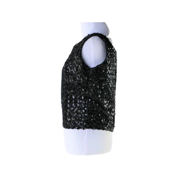 Vintage Black Sequin Top (Shell) with Back Metal Zipper Medium - Picture 2 of 4